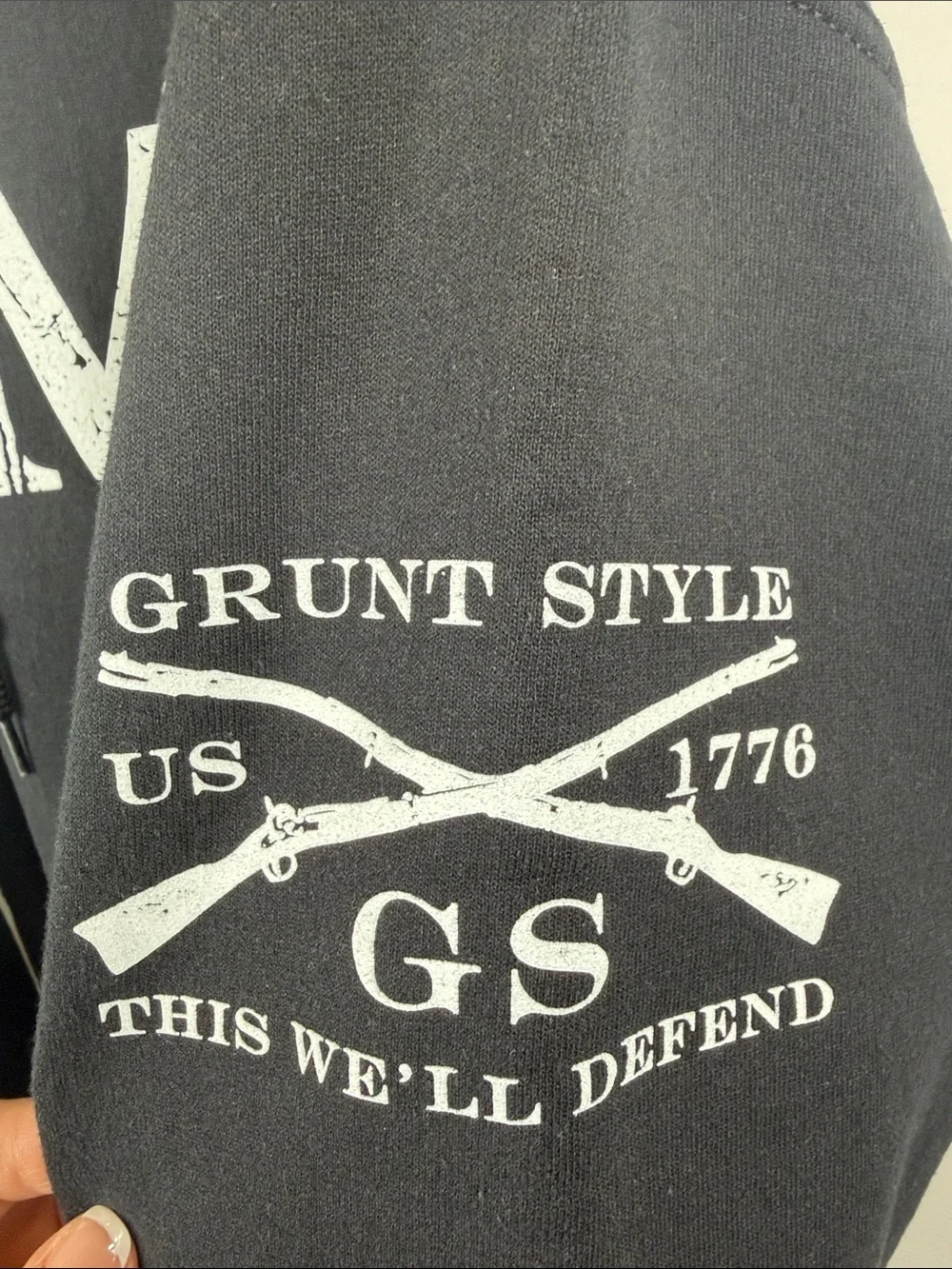 Grunt Style Black Crewneck Hoodie with White MOM Graphic. Womens Size L
